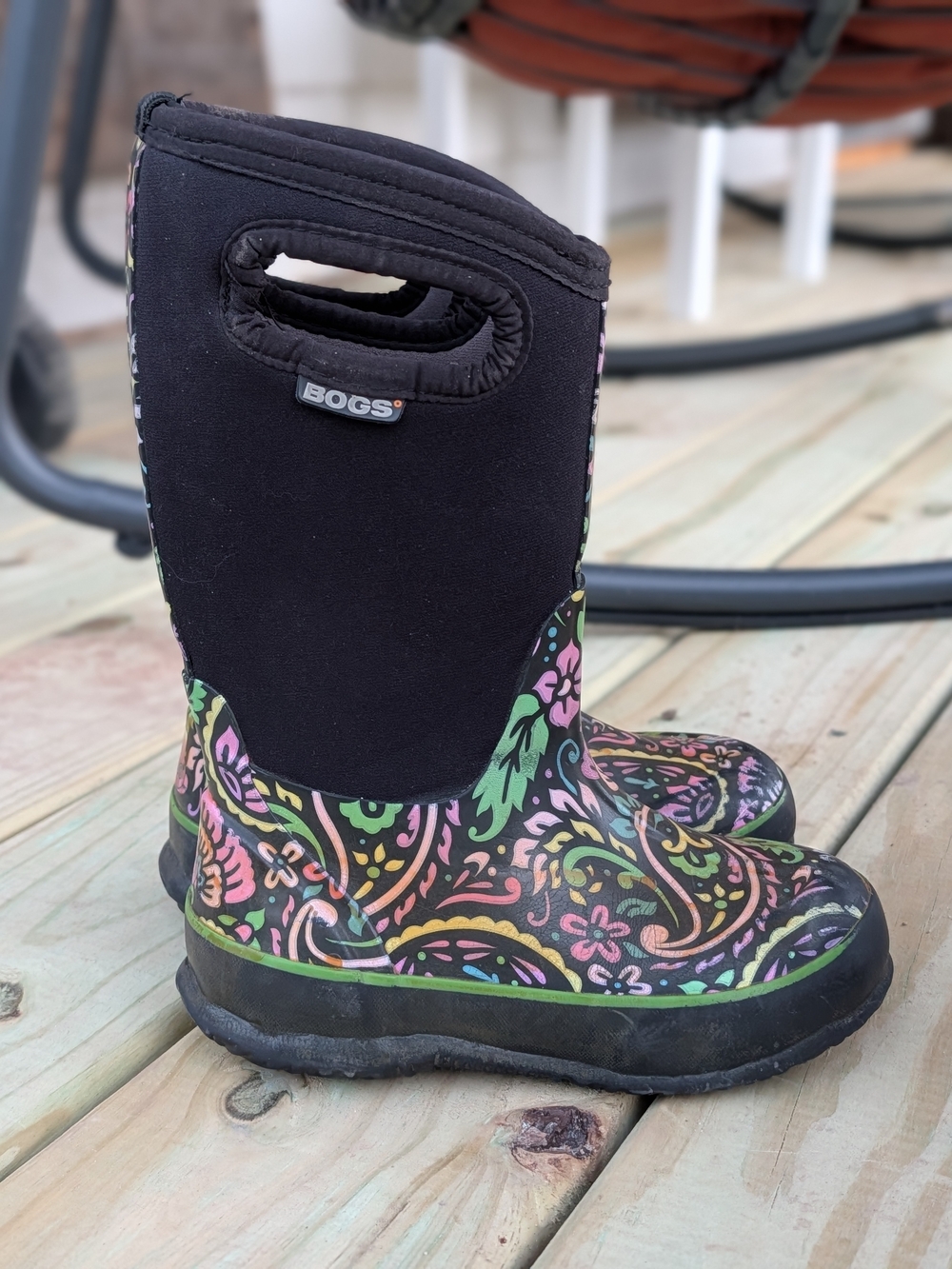 BOGS Kids Floral Black & Green Waterproof Rain Boot